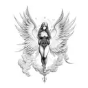 3 angels with clouds tattoo design idea