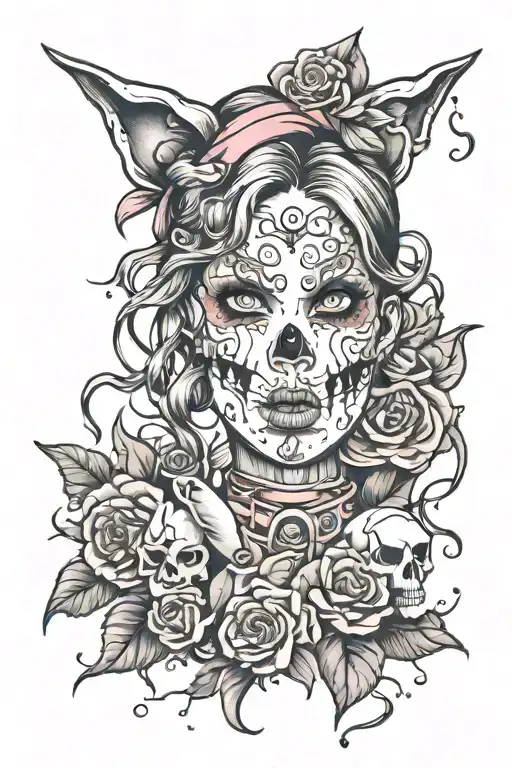 girly Halloween serial killer merged tattoo design idea