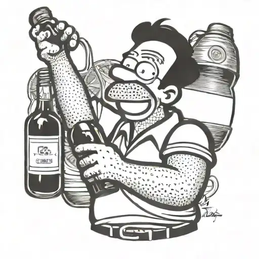 Homer Simpson sailor with bottle of wine tattoo design idea