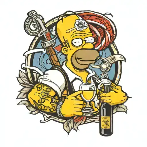 Homer Simpson sailor wine bottle tattoo design idea