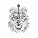 Zeus sitting in a bar and on his shoulder sits the lion of judah  tattoo design idea