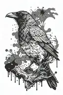 Ink splatter raven perched tattoo design idea