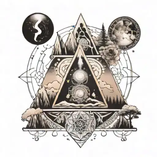 seven chakras with mountains, meadows and all phases of moon placed perfectly tattoo design idea