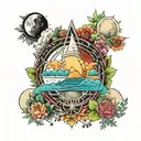 seven chakras with mountains, meadows and all phases of moon placed perfectly tattoo design idea