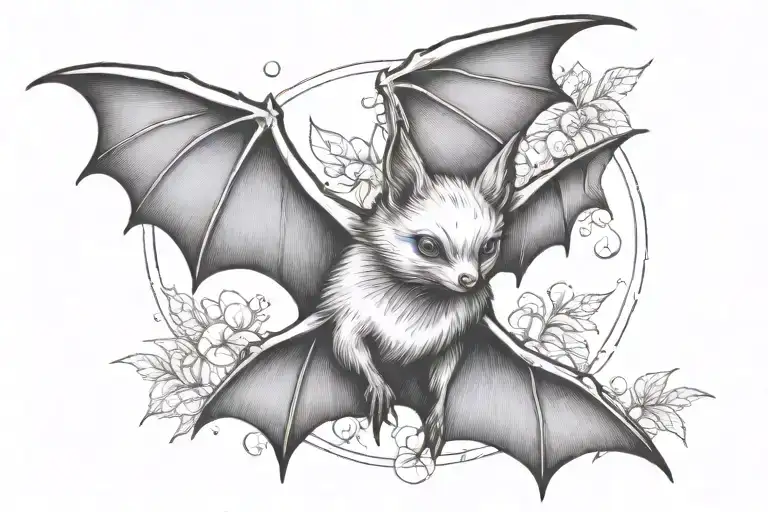 feminine cute flying bat tattoo design idea