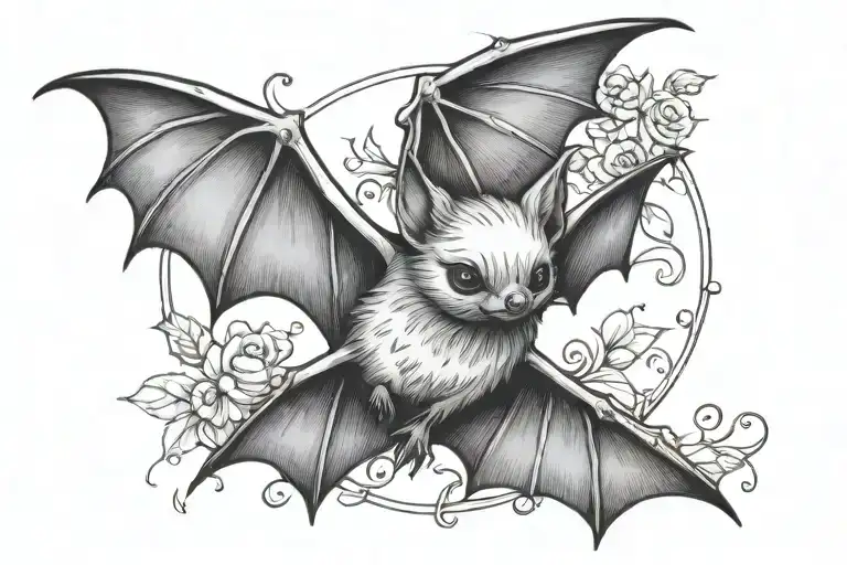 feminine cute flying bat tattoo design idea