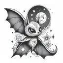 feminine cute bat moon stars tattoo design idea