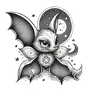feminine cute bat moon stars tattoo design idea