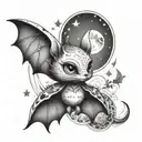feminine cute bat moon stars tattoo design idea