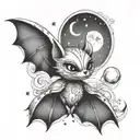 feminine cute bat moon stars tattoo design idea