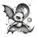 feminine cute bat moon stars tattoo design idea