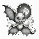 feminine cute bat moon stars tattoo design idea