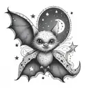 feminine cute bat moon stars tattoo design idea