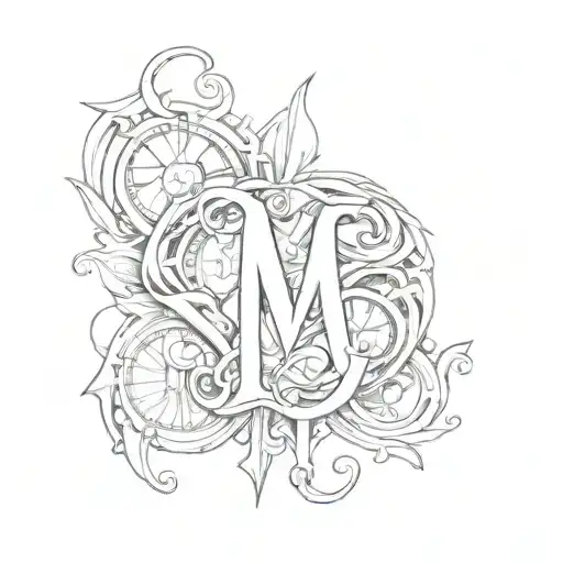 time 00:13 and letter M tattoo design idea