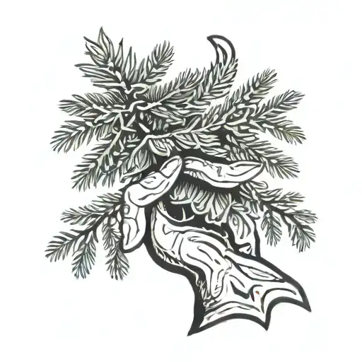 fir tree with middle fingers up and a joint tattoo design idea