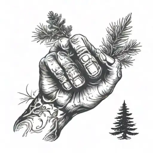 fir tree with middle fingers up and a joint tattoo design idea