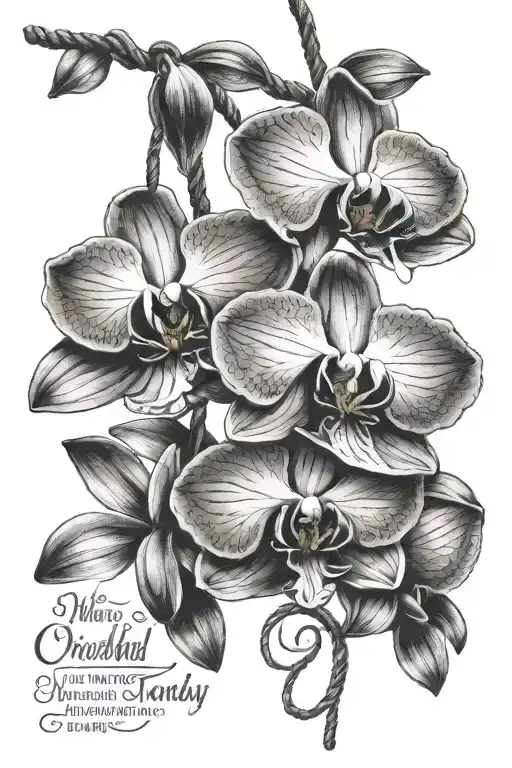 Orchid with words "We have this moment today" incorperated on rope tattoo design idea