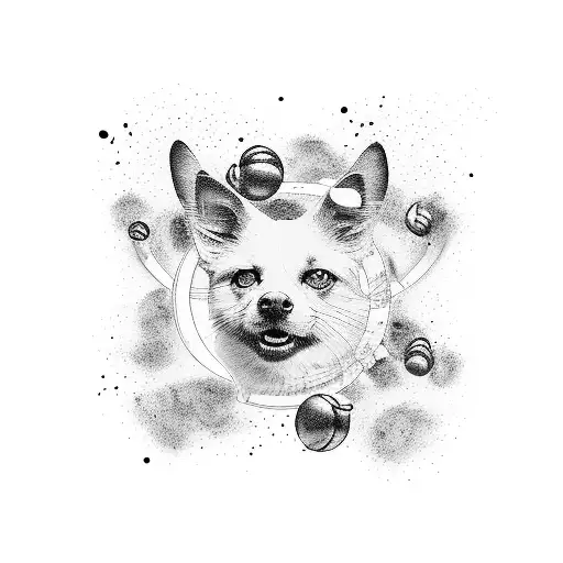 A cinema reel unraveling into a swarm of flying dogs and cats tattoo design idea