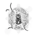 A cinema reel unraveling into a swarm of flying dogs and cats tattoo design idea