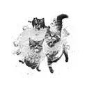 A cinema reel unraveling into a swarm of flying dogs and cats tattoo design idea