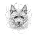 A cinema reel unraveling into a swarm of flying dogs and cats tattoo design idea