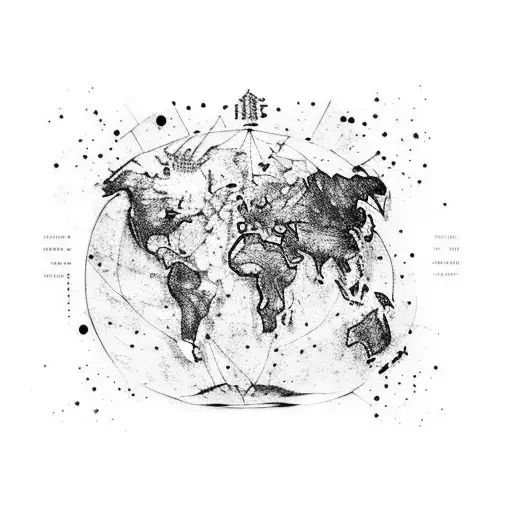 deep plate with the outline of the continents in kintsugi style filled with water tattoo design idea