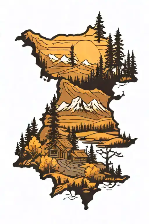 Idaho and Oregon landscape tattoo design idea