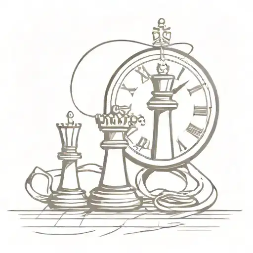 Crossing swords the Chess Pieces over a clock tattoo design idea