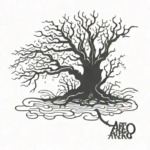 Areo Lightning tree falling pedals tattoo design idea