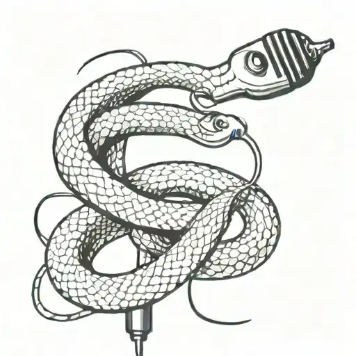A snake coiled around a microphone with music waves coming out tattoo design idea