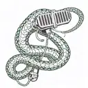 A snake coiled around a microphone with music waves coming out tattoo design idea