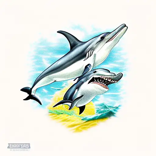 dolphin friends with shark tattoo design idea
