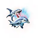 dolphin friends with shark tattoo design idea