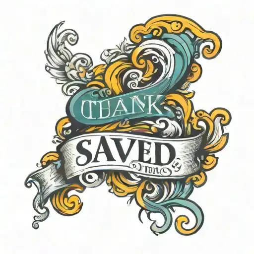 I would like a tattoo with this phrase: thank god you saved me in italics along the spine in fine writing tattoo design idea