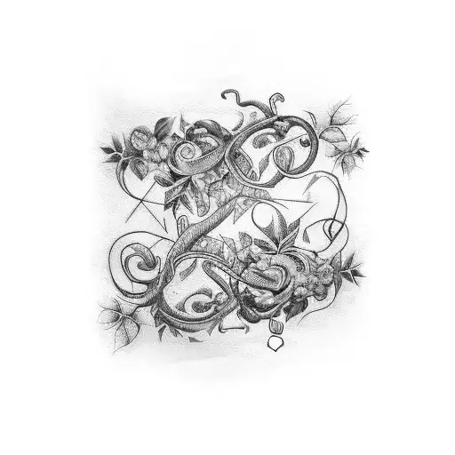 patchwork sleeve with vines, and vertical word "selfish" tattoo design idea