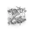 patchwork sleeve with vines, and vertical word "selfish" tattoo design idea