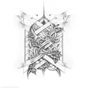 patchwork sleeve with vines, and vertical word "selfish" tattoo design idea