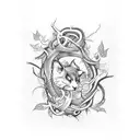 patchwork sleeve with vines, and vertical word "selfish" tattoo design idea