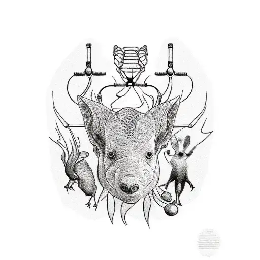 A physiotherapy-inspired tattoo featuring animals in a blackwork style tattoo design idea