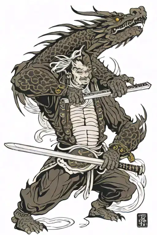 dragon, japane culture, samurai sword tattoo design idea