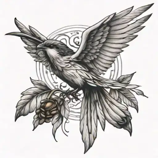 A black and grey tattoo of a soaring bird with coffee beans trailing behind it, representing freedom and passion for coffee tattoo design idea