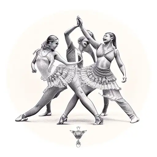 summer 8 dancing friends in a circle  tattoo design idea