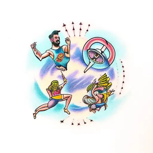 summer 8 dancing friends in a circle  tattoo design idea