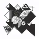 Incorporate geometric shapes and patterns into a tattoo design inspired by accounting symbols tattoo design idea