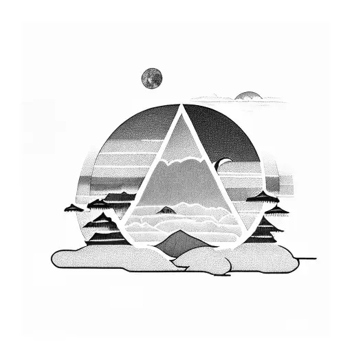 lake with moon reflection and docks on horizon tattoo design idea