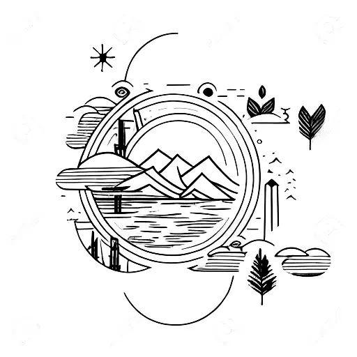 narrow lake with moon reflection  tattoo design idea