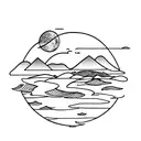 lake with moon reflection and docks on horizon tattoo design idea