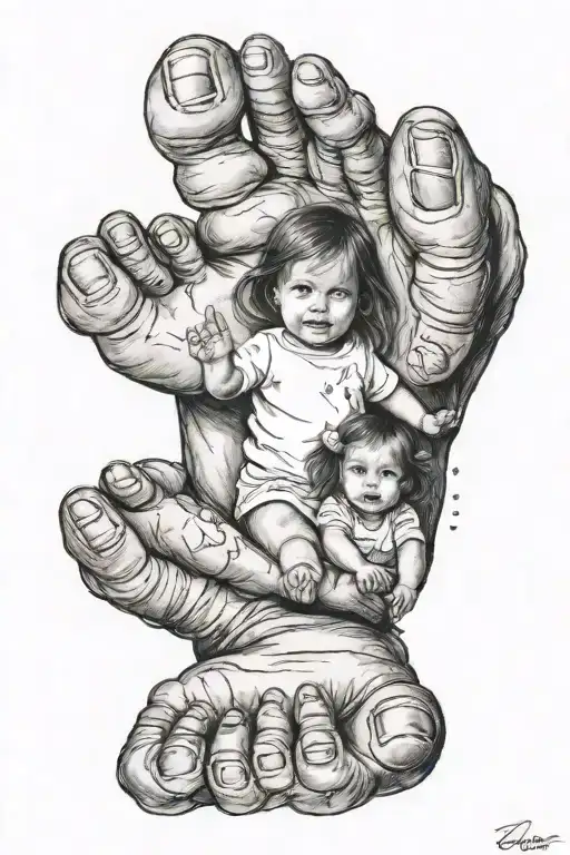 kids footprints, daddys girl, hands surrounded tattoo design idea