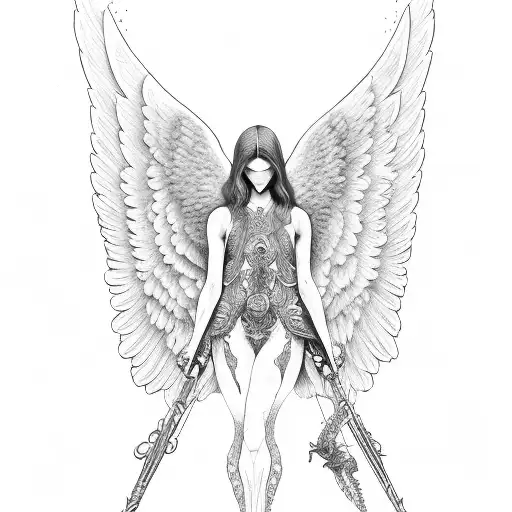 Angels with sculls pray tattoo design idea
