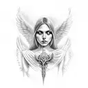 Angels with sculls pray tattoo design idea